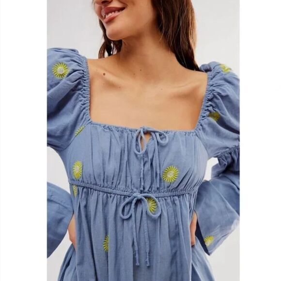 New! Free People Emory Embroidered Sun Midi‎ Dress blue, size S - Picture 3 of 16
